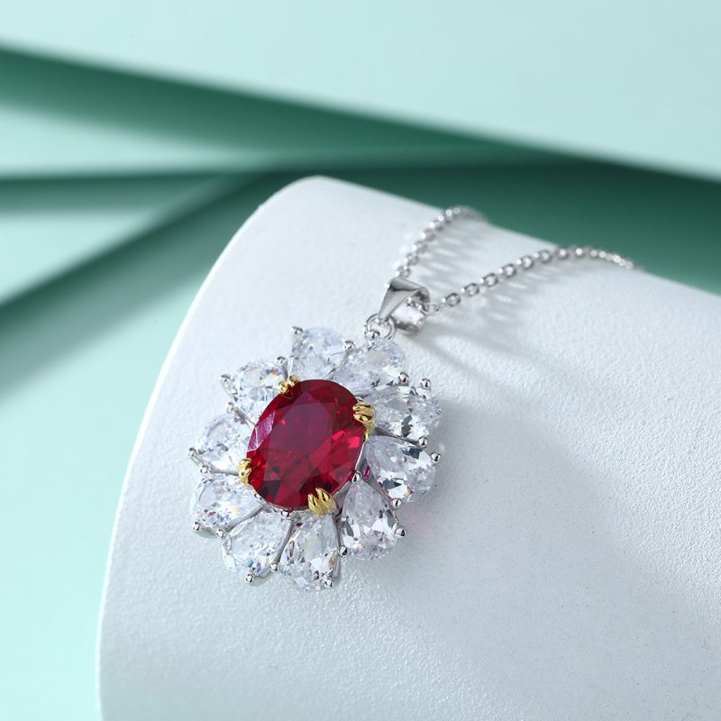 Full circle drop-shaped zircon necklace women's fashion European and American ruby ​​pendant necklace simple and versatile S925 silver necklace
