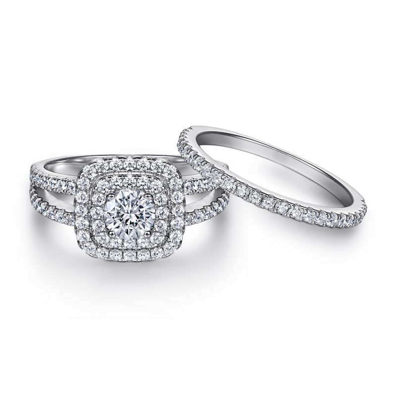 Merryqueen 030 sterling silver engagement wedding ring
