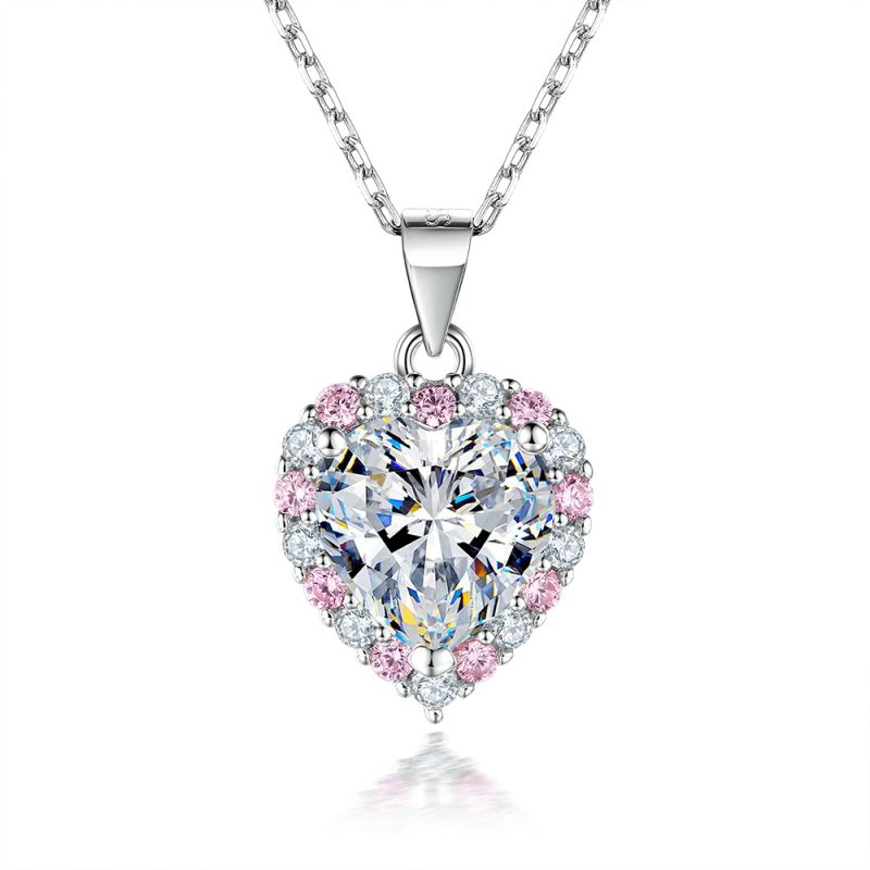 S925 sterling silver necklace fashion European and American style heart-shaped zircon pendant necklace niche design inlaid pink diamond necklace