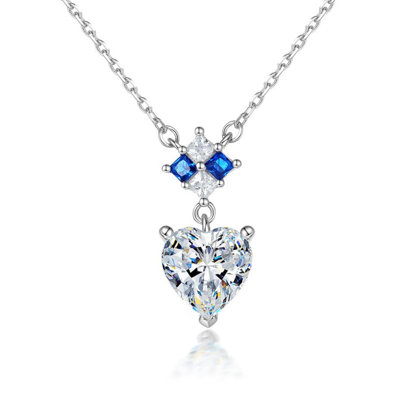S925 sterling silver necklace women's simple niche heart-shaped zircon pendant necklace European and American style square zircon necklace