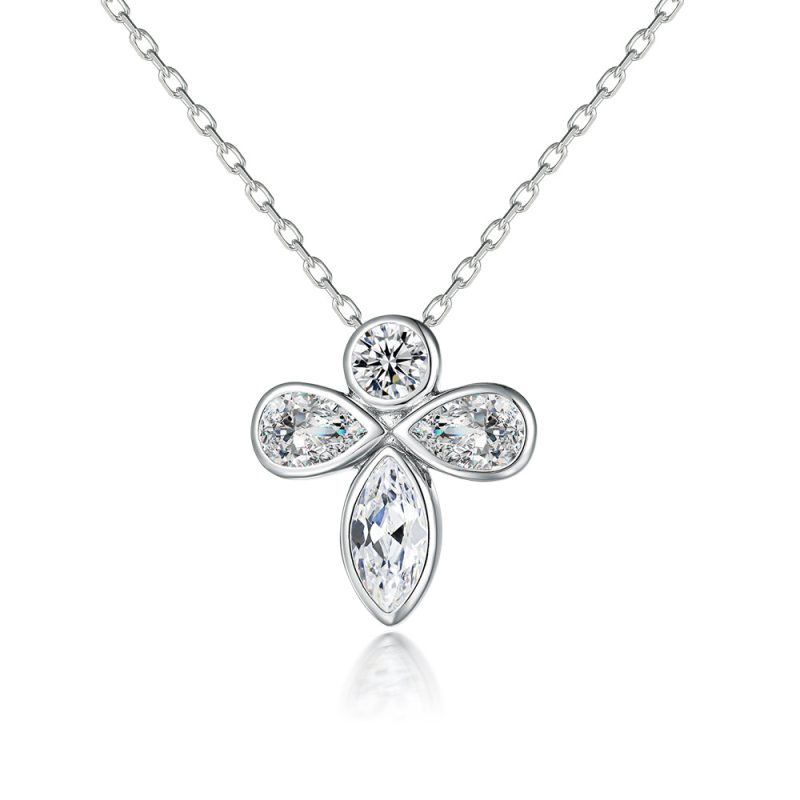 S925 Silver Necklace Fashion European and American Simple Necklace Horse Eye Drop Shape Zircon Flower Pendant Clavicle Chain Silver Necklace