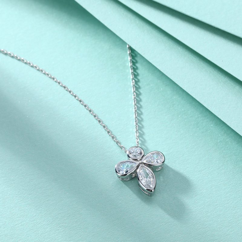 S925 Silver Necklace Fashion European and American Simple Necklace Horse Eye Drop Shape Zircon Flower Pendant Clavicle Chain Silver Necklace