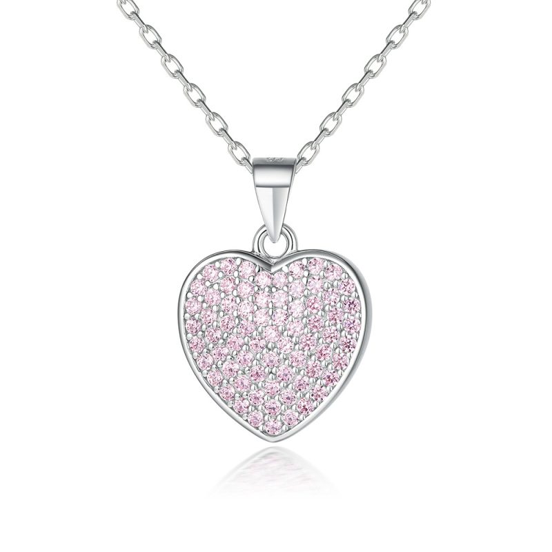 New necklace fashion simple heart-shaped pendant necklace women's light luxury heart-shaped pink zircon bracelet S925 silver necklace