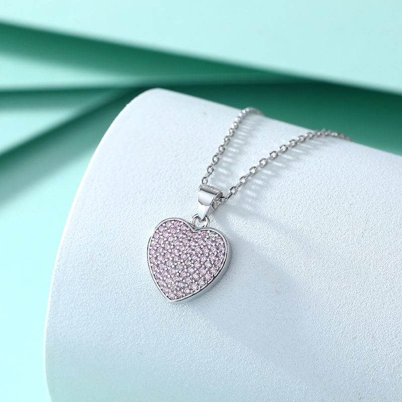 New necklace fashion simple heart-shaped pendant necklace women's light luxury heart-shaped pink zircon bracelet S925 silver necklace