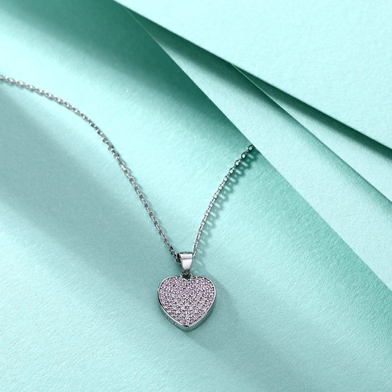 New necklace fashion simple heart-shaped pendant necklace women's light luxury heart-shaped pink zircon bracelet S925 silver necklace