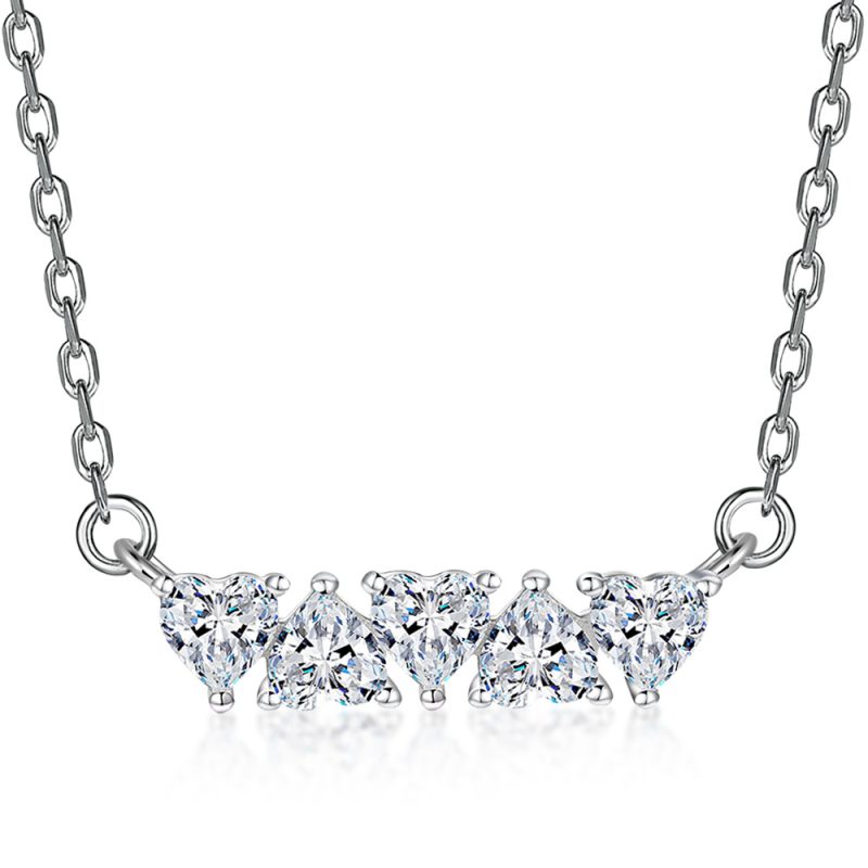 Ins cold style light luxury simulation diamond necklace female simple all-match niche five heart-shaped diamond row 925 sterling silver necklace