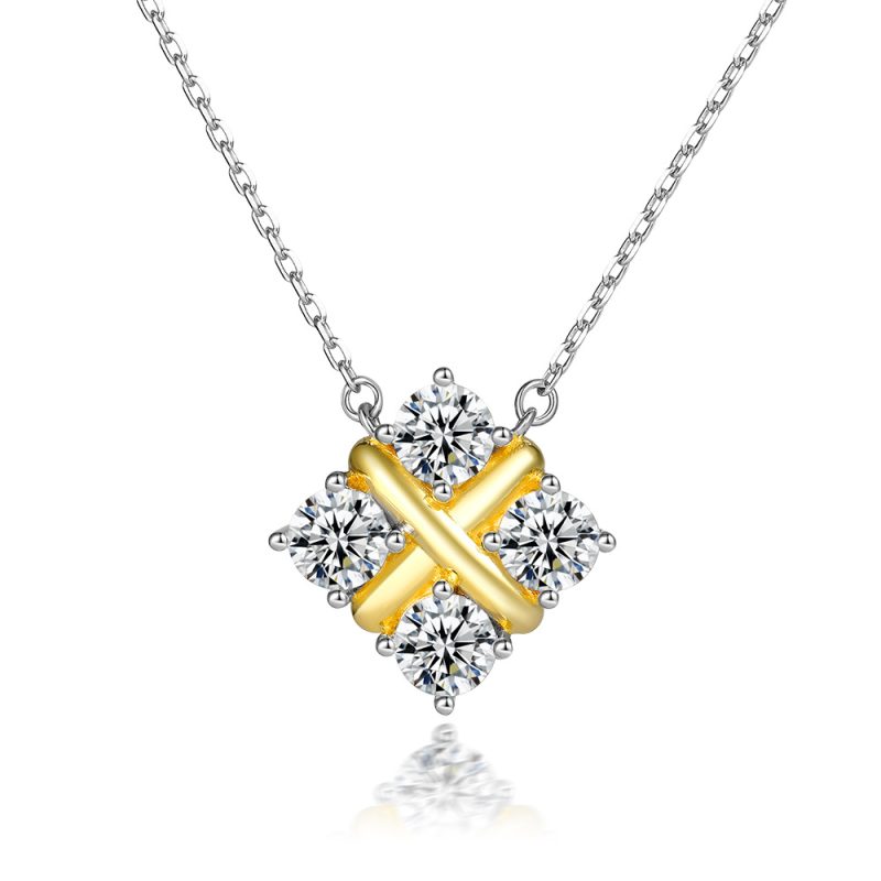 2022 New European and American Necklace Fashion Square Pendant Versatile Clavicle Chain S925 Silver Necklace Color Separation Plating Necklace
