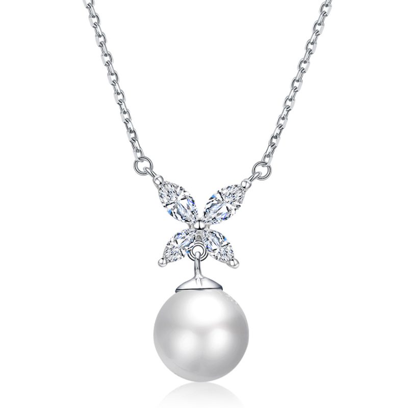 New fashion natural pearl necklace female niche design sense ins style four-leaf clover pendant S925 silver clavicle chain