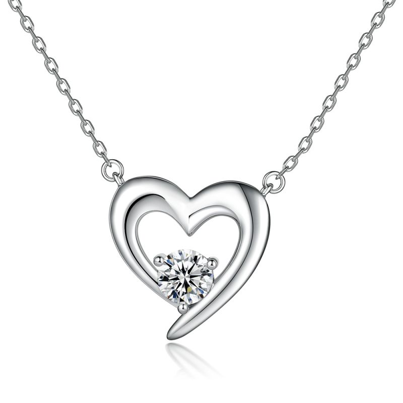 New Round Zircon Necklace Women S925 Sterling Silver Necklace Clavicle Chain Fashion Versatile Simple Heart Necklace