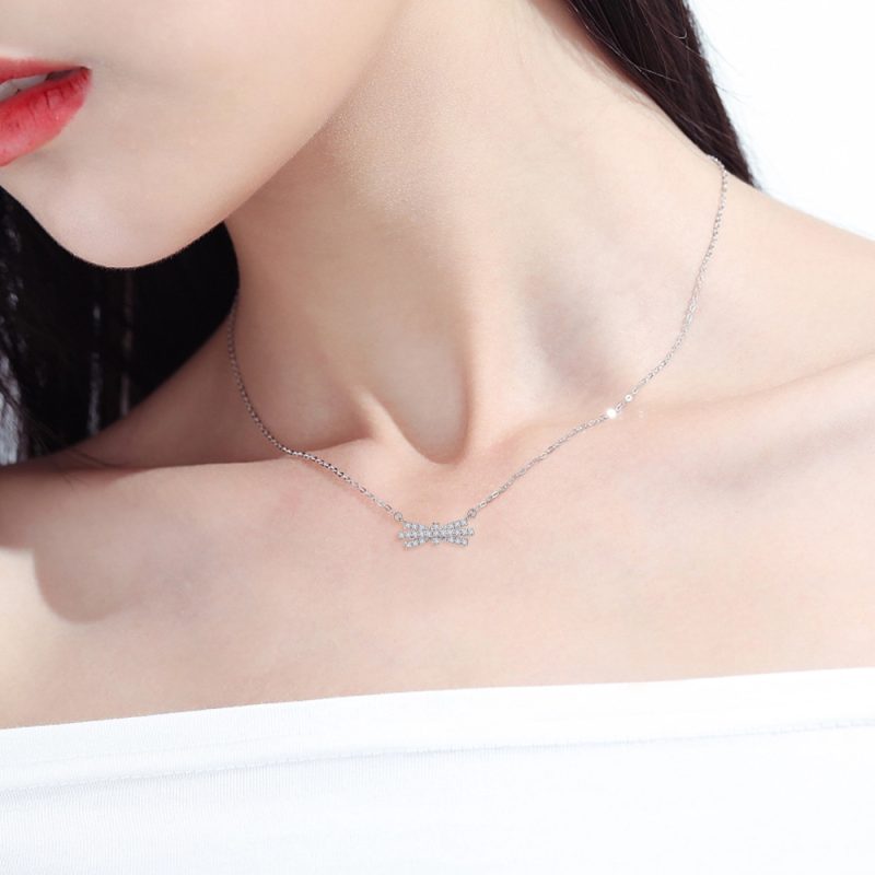S925 Sterling Silver Necklace Fashion Simple Zircon Necklace Niche Versatile Design Ins Style Rice Pendant Necklace