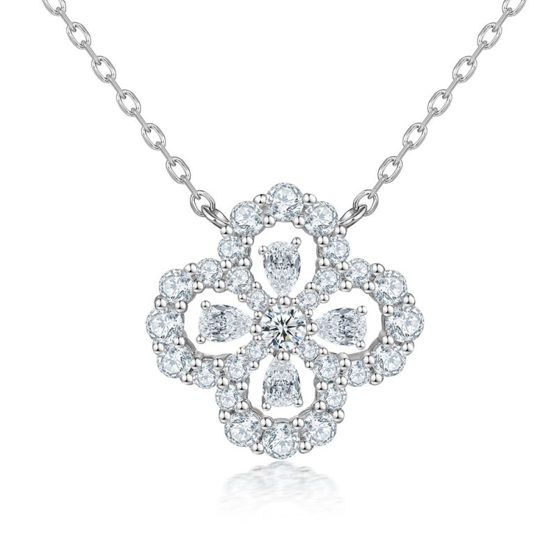 new four-leaf clover necklace women's fashion S925 sterling silver necklace versatile drop-shaped zircon necklace clavicle chain