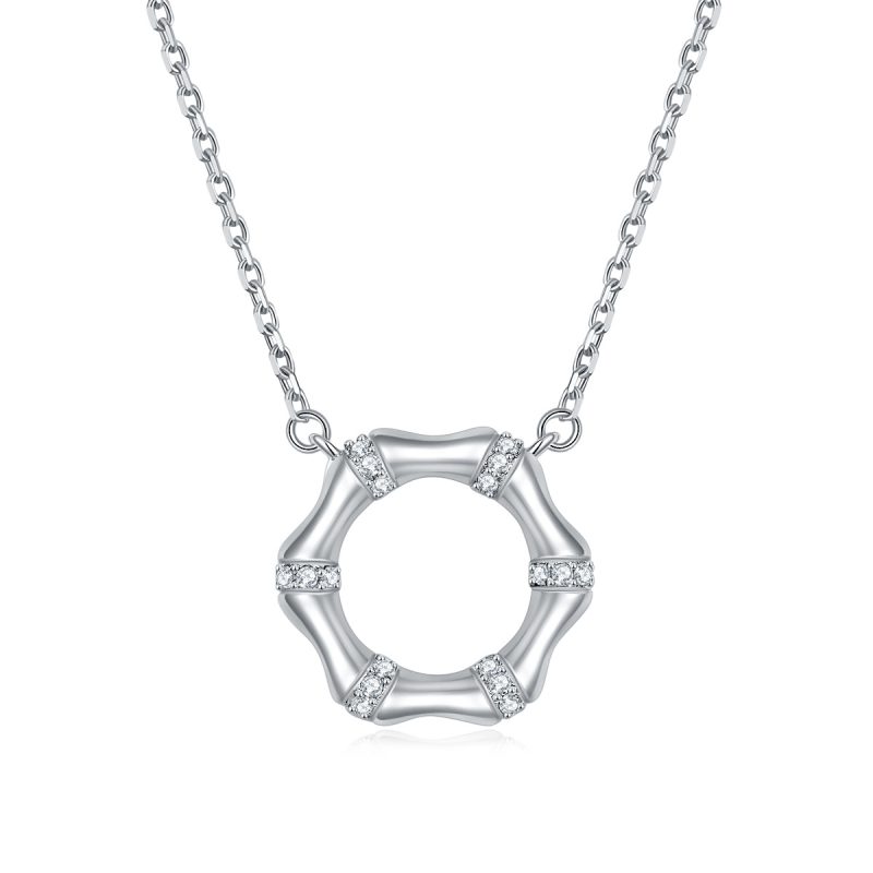 European and American fashion necklace s925 sterling silver necklace niche female design bamboo round pendant all-match spot