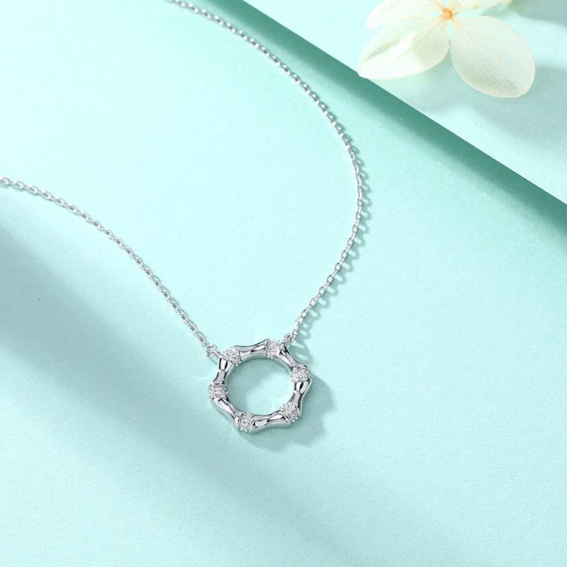 European and American fashion necklace s925 sterling silver necklace niche female design bamboo round pendant all-match spot