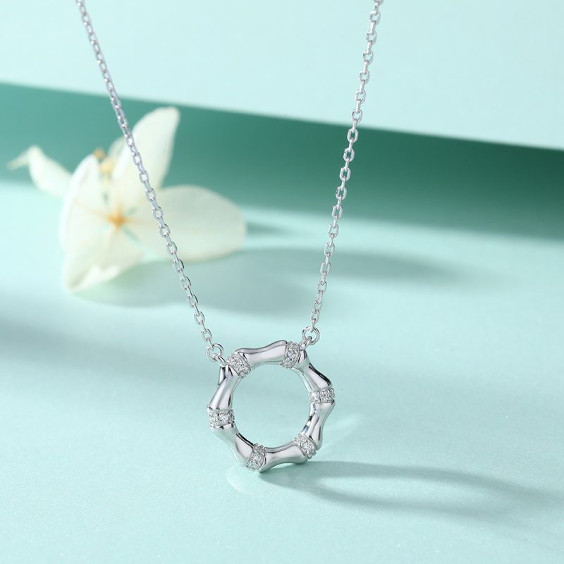 European and American fashion necklace s925 sterling silver necklace niche female design bamboo round pendant all-match spot