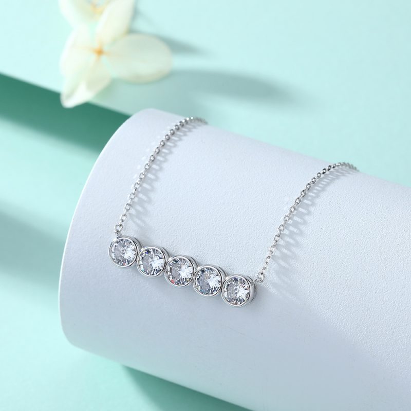 s925 sterling silver necklace fashion European and American cross-border necklace female zircon five row diamond necklace factory direct sale
