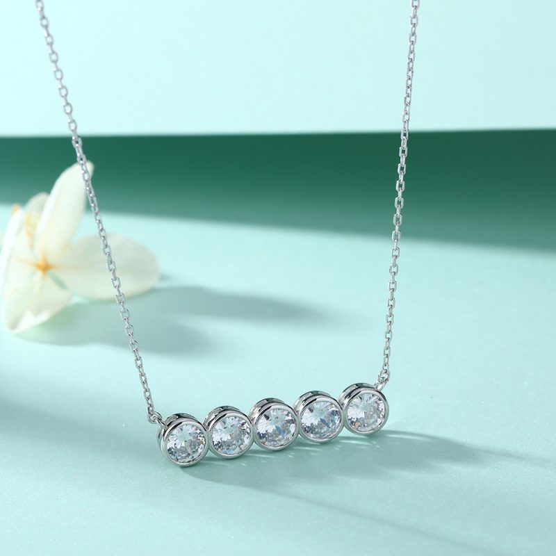 s925 sterling silver necklace fashion European and American cross-border necklace female zircon five row diamond necklace factory direct sale
