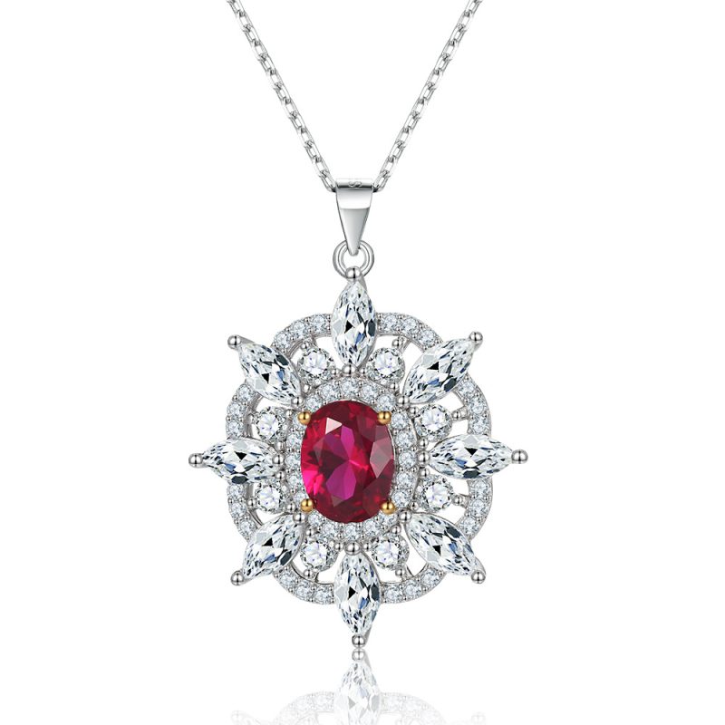 New Sunflower Necklace 
Women's Fashion Niche Design
 Egg-shaped Ruby Pendant 
Flower-shaped Full Circle Zircon Necklace