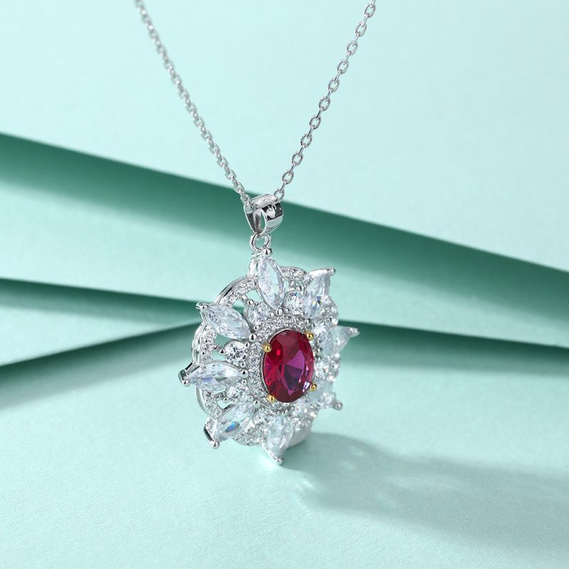 New Sunflower Necklace 
Women's Fashion Niche Design
 Egg-shaped Ruby Pendant 
Flower-shaped Full Circle Zircon Necklace
