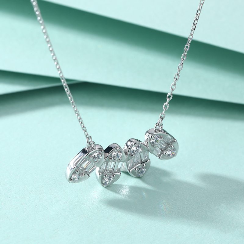 Fashion simple necklace women's fan-shaped arrangement pendant round square zircon necklace niche design sense of sterling silver earrings