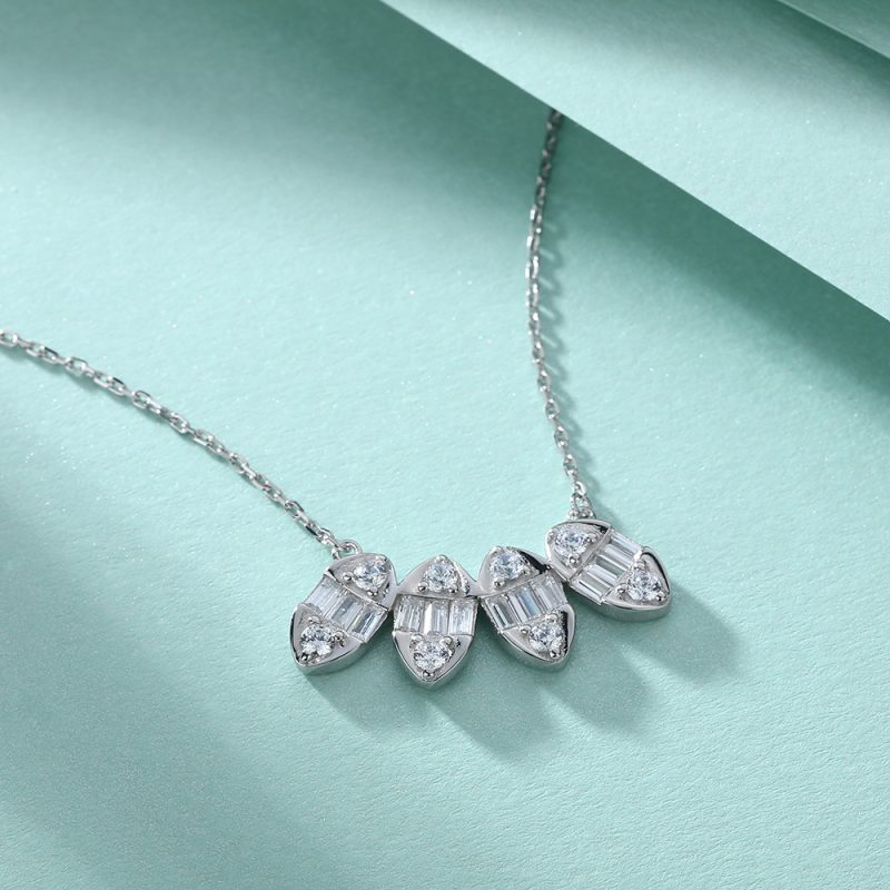 Fashion simple necklace women's fan-shaped arrangement pendant round square zircon necklace niche design sense of sterling silver earrings