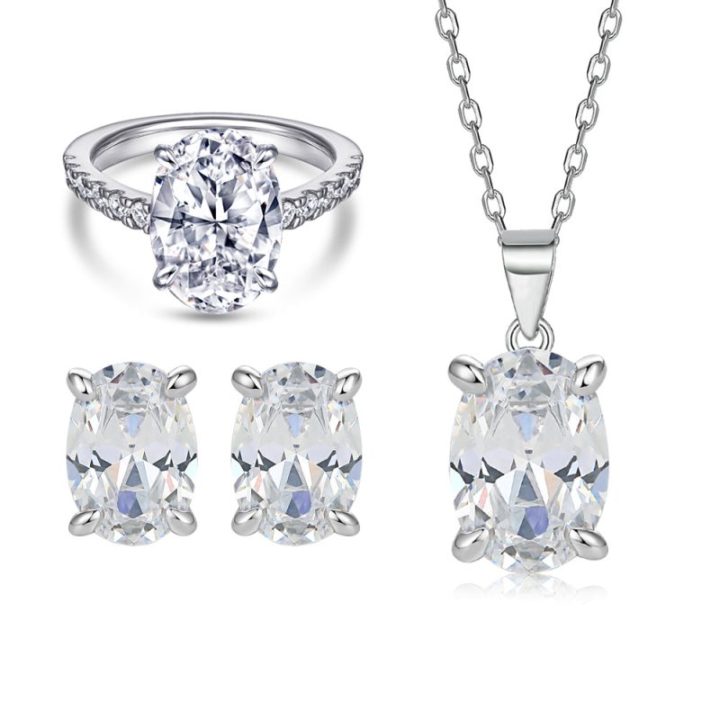 Hot selling sterling silver 925 oval zircon stone set jewelry